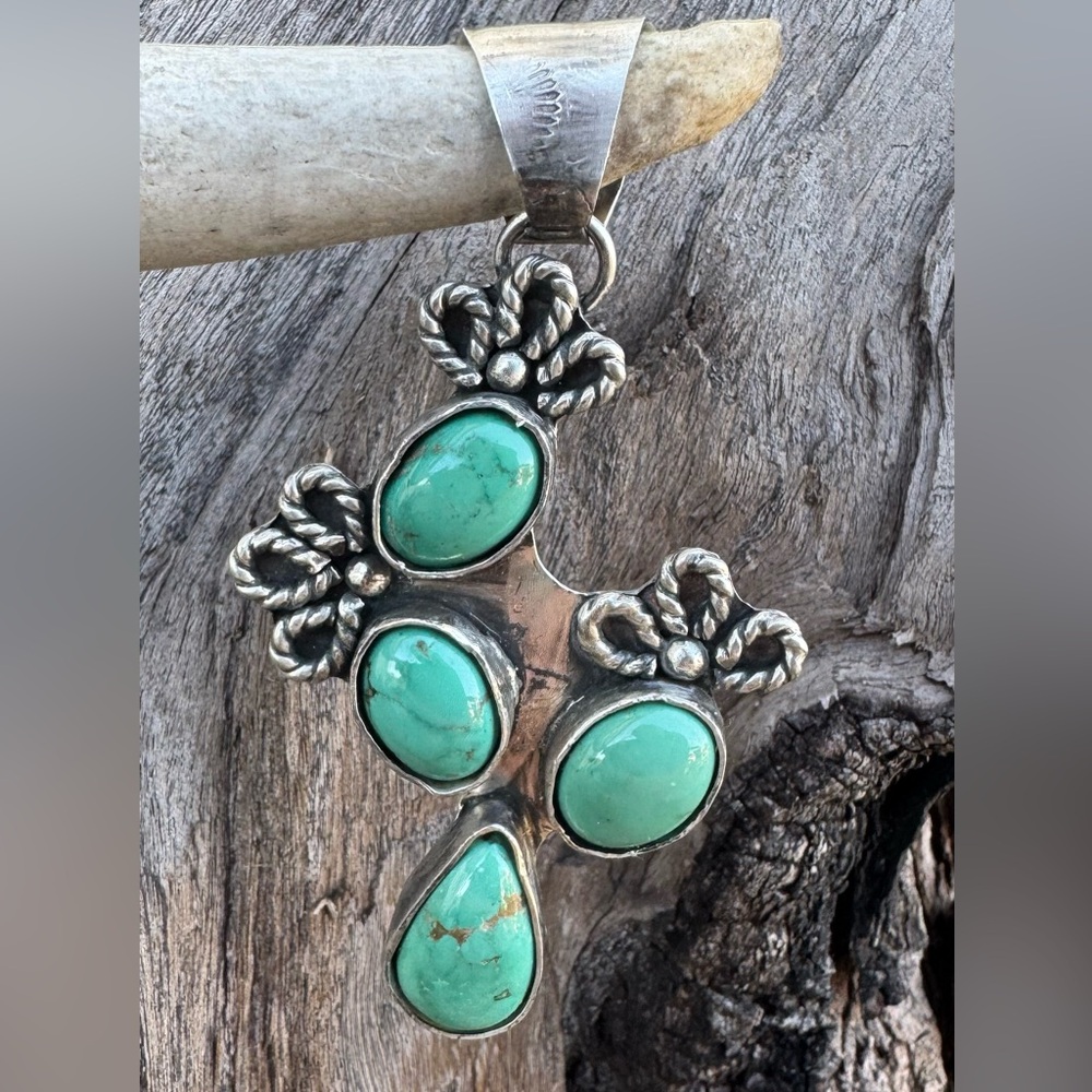 Turquoise Silver Cross Pendant